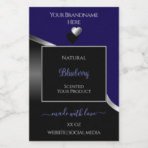Dark Blue Black Wavy Silver Hearts Product Labels