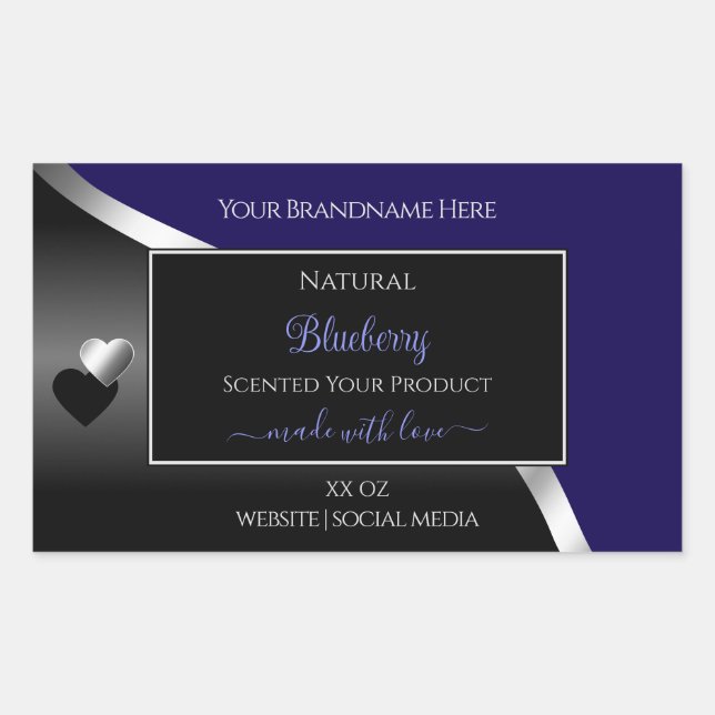 Dark Blue Black Wavy Silver Hearts Product Labels (Front)