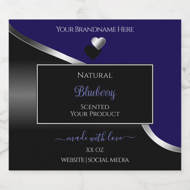 Dark Blue Black Wavy Silver Hearts Product Labels (Single Label)
