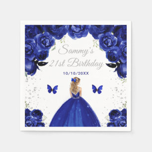 Dark Blue Blonde Hair Princess Birthday Party Napkin