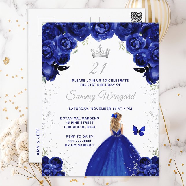 Dark Blue Blonde Hair Princess Birthday Party Postcard (Creator Uploaded)