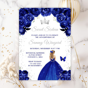 Dark Blue Blonde Hair Princess Sweet Sixteen Invitation