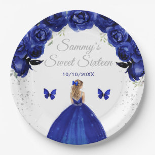 Dark Blue Blonde Hair Princess Sweet Sixteen Paper Plate