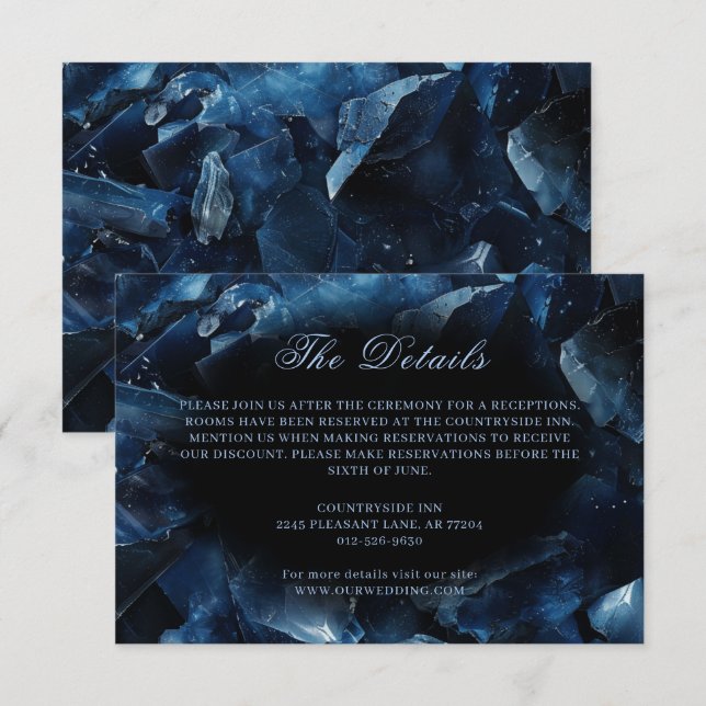 Dark Blue Boho Witch Crystals Black Wedding Enclosure Card (Front/Back)