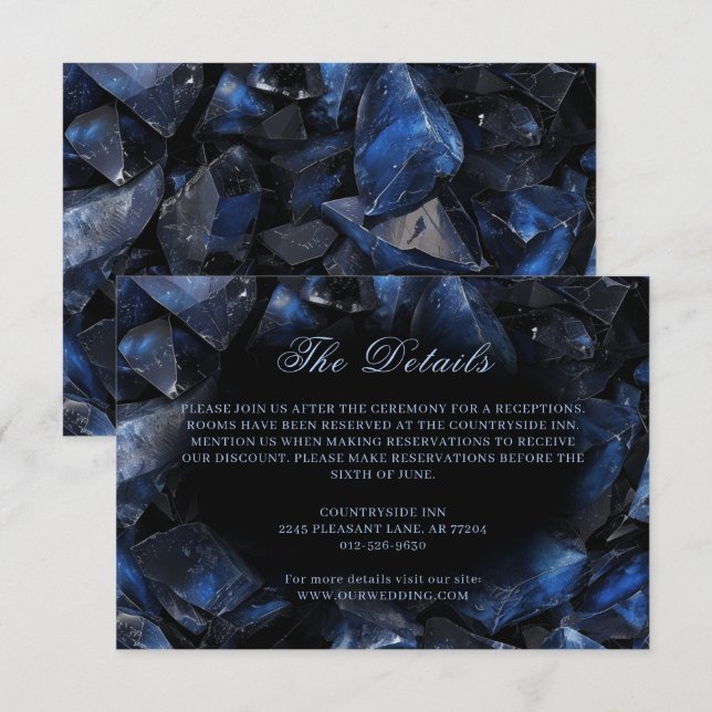 Dark Blue Boho Witch Crystals Black Wedding Enclosure Card (Front/Back)