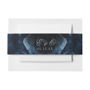 Dark Blue Boho Witch Crystals Black Wedding Invitation Belly Band