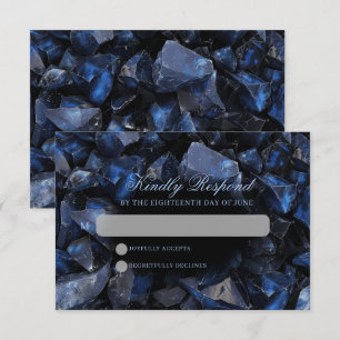 Dark Blue Boho Witch Crystals Black Wedding RSVP Card