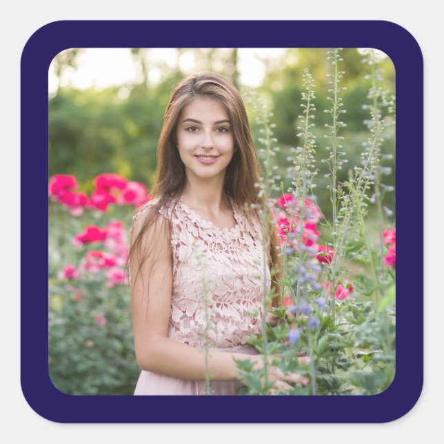 Dark Blue Border Photo Square Sticker (Front)