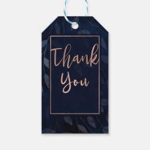 Dark Blue Botanical Leaves Modern Pink Wedding Gift Tags