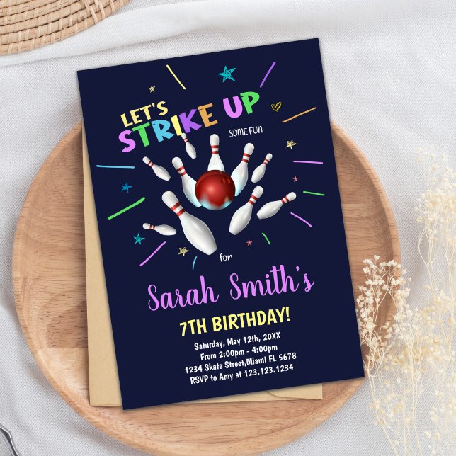 Dark Blue Bowling Birthday Invitation (Dark Blue Bowling Birthday Invitations)