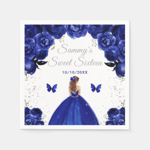 Dark Blue Brown Hair Princess Sweet Sixteen Napkin