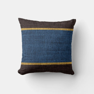 Dark Blue & Brown Rustic Burlap Jute Background Cushion