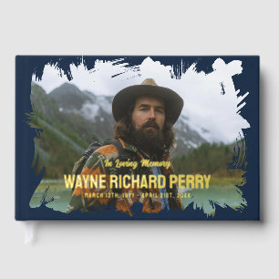 Dark Blue Brush Stroke Photo In Loving Memory Guest Book