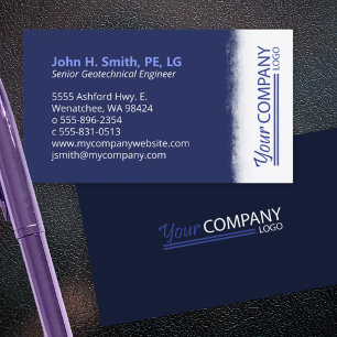 Dark Blue, Brushed White with Vertical Logo Business Card
