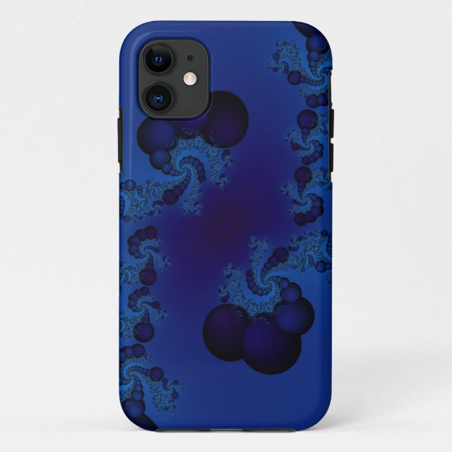 dark blue bubble fractal iphone case (Back)