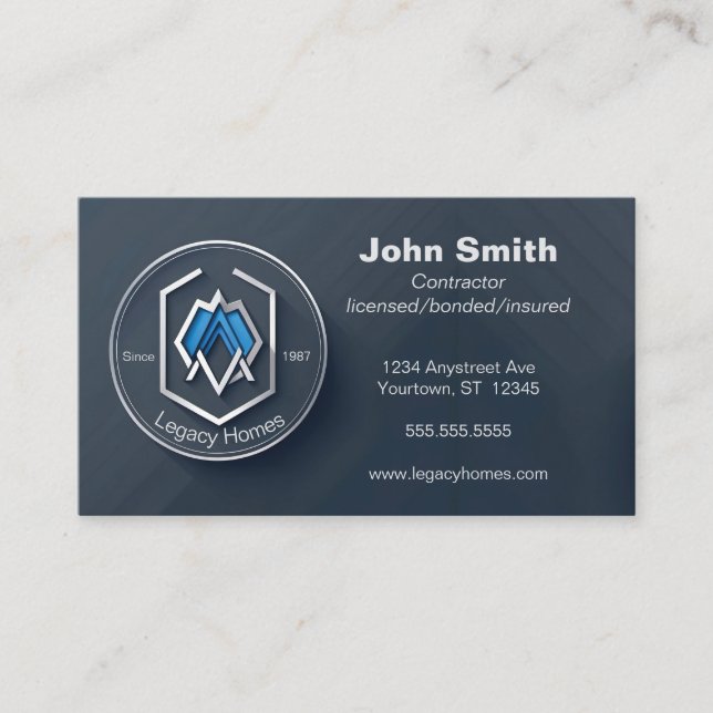 Dark Blue Builder Contractor Developer Business Card (Front)