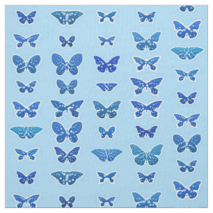 Dark blue butterflies, sky blue background fabric