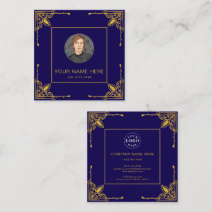 Dark Blue Calling Card Featuring Metallic Gold