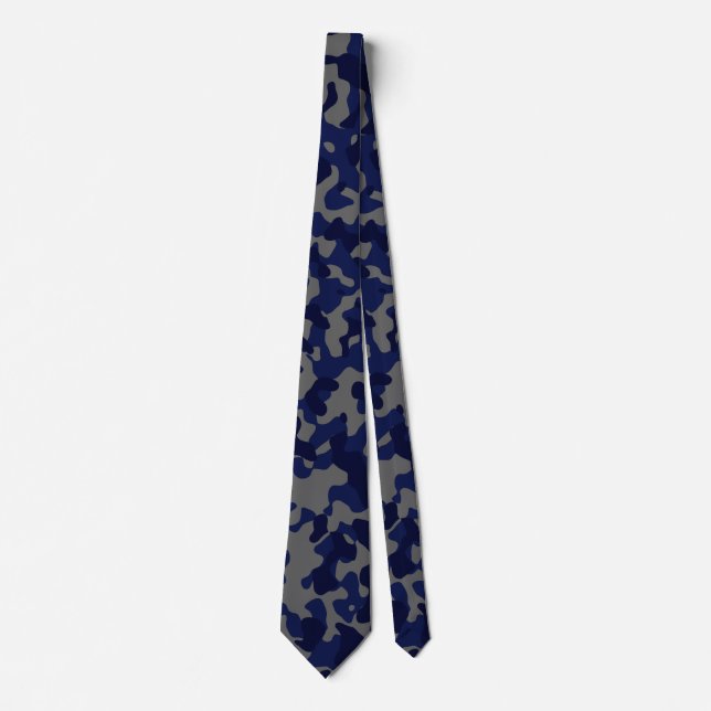 Dark Blue Camouflage in Grey and Deep Blue Tie (Front)