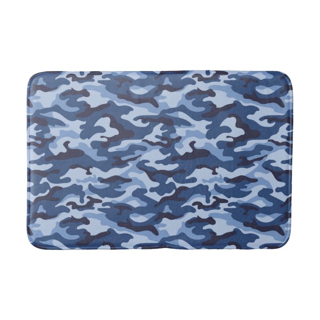 Dark Blue Camouflage Pattern Bath Mat (Front)