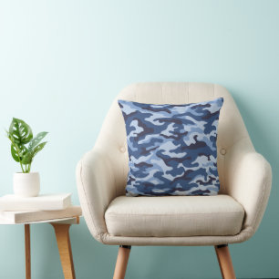 Dark Blue Camouflage Pattern Cushion