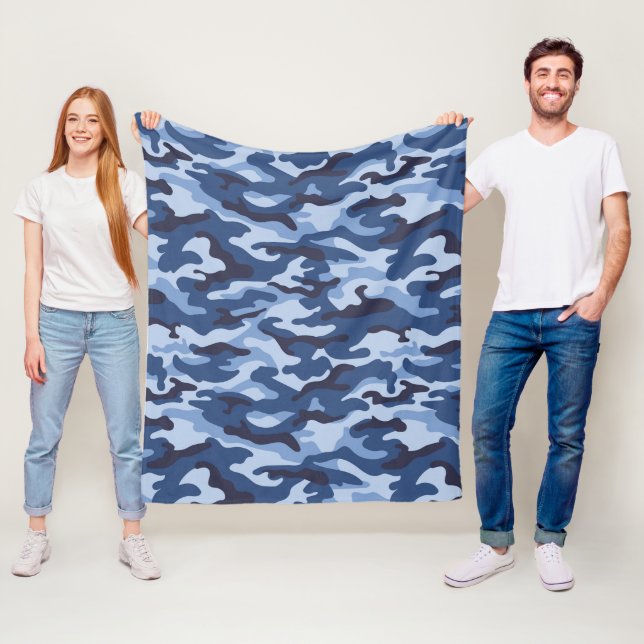 Dark Blue Camouflage Pattern Fleece Blanket (In Situ)