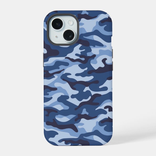Dark Blue Camouflage Pattern iPhone 15 Case (Back)