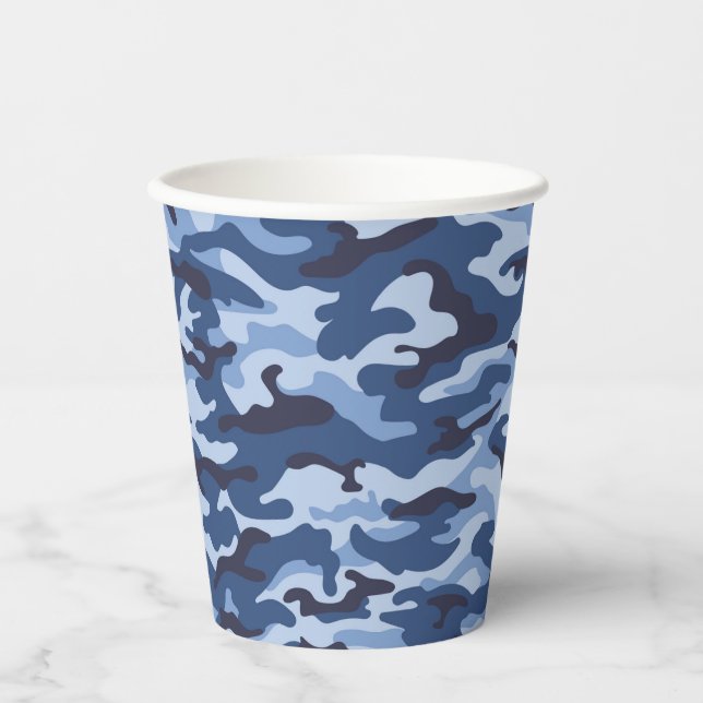Dark Blue Camouflage Pattern Paper Cups (Front)