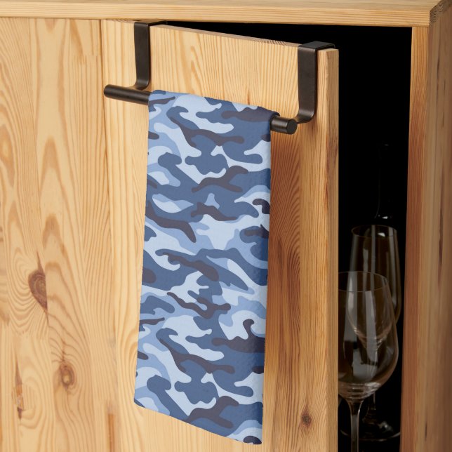 Dark Blue Camouflage Pattern Tea Towel (Thirds Fold)