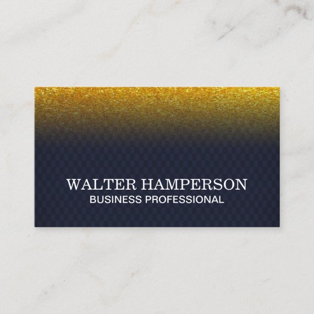 Dark Blue Chequered Gold Flake Glitter Business Card (Front)