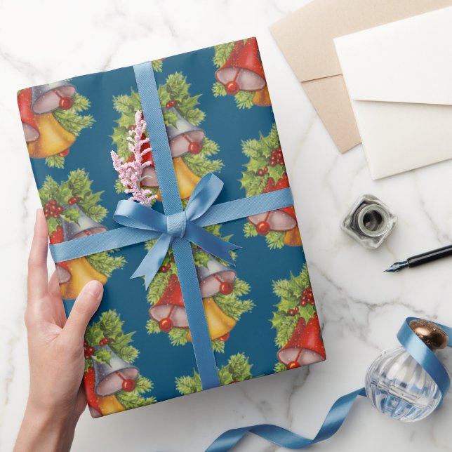 Dark Blue Christmas Bells Wrapping Paper (Gifting)