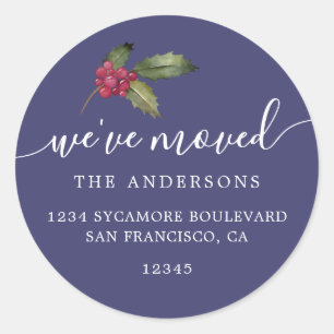 Dark Blue Christmas Greenery New Address Home Classic Round Sticker