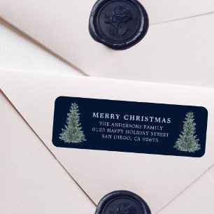 Dark Blue Christmas Tree Return Address Label
