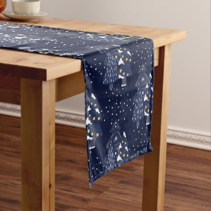 DARK BLUE CHRISTMAS WINTER FOREST MONOGRAM MEDIUM TABLE RUNNER