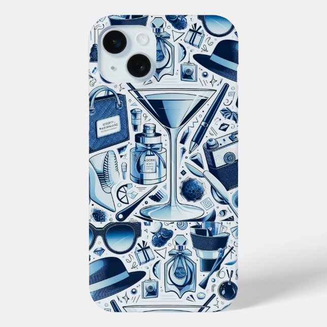 Dark Blue Collage Chic and Modern Design Case-Mate iPhone Case (Back)
