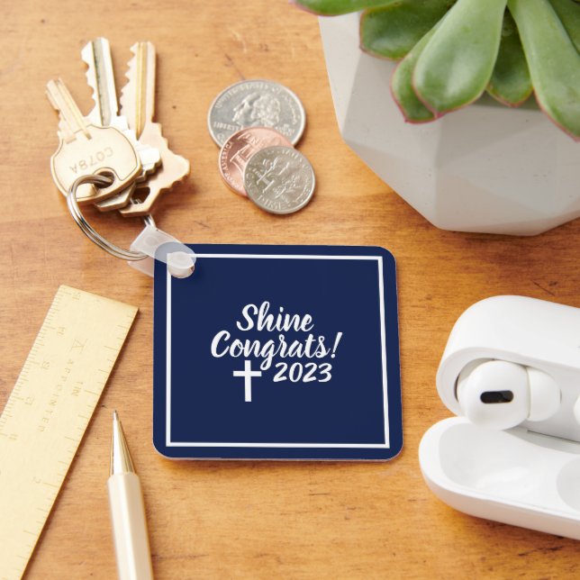 Dark Blue Congratulations Graduation Bible Verse Key Ring (Desk)