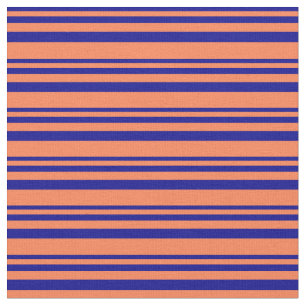 Dark Blue & Coral Coloured Lined Pattern Fabric