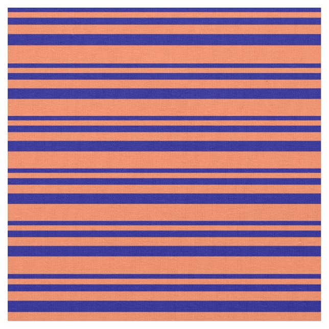 Dark Blue & Coral Coloured Lined Pattern Fabric (Close Up)