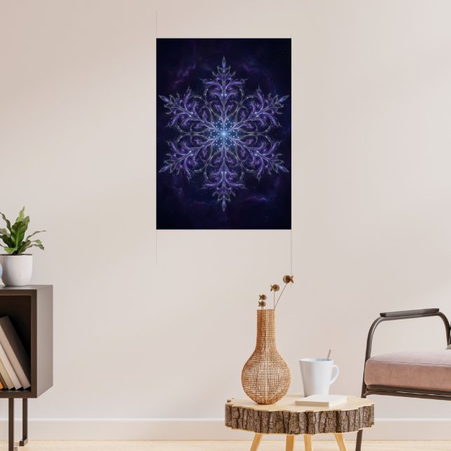 Dark Blue Crystal Snowflake Mandala Poster | Mysti (Living Room 3)