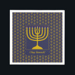 Dark Blue Customisable | Hanukkah | MENORAH Napkin<br><div class="desc">Elegant dark blue MENORAH Paper Napkins, showing with faux gold menorah in a tiled pattern. At the centre, there is an image of a large menorah which is CUSTOMIZABLE, so you can upload your own image. Underneath, the text reads CHAG SAMEACH. This is also customisable so you can add your...</div>