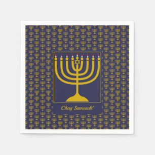 Dark Blue Customisable   Hanukkah   MENORAH Napkin