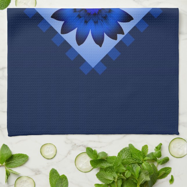 Dark Blue Daisy Flower Kitchen Towel (Folded)