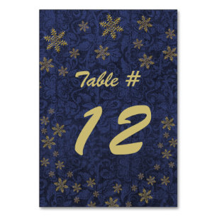 Dark Blue Damask Christmas Party Table Number
