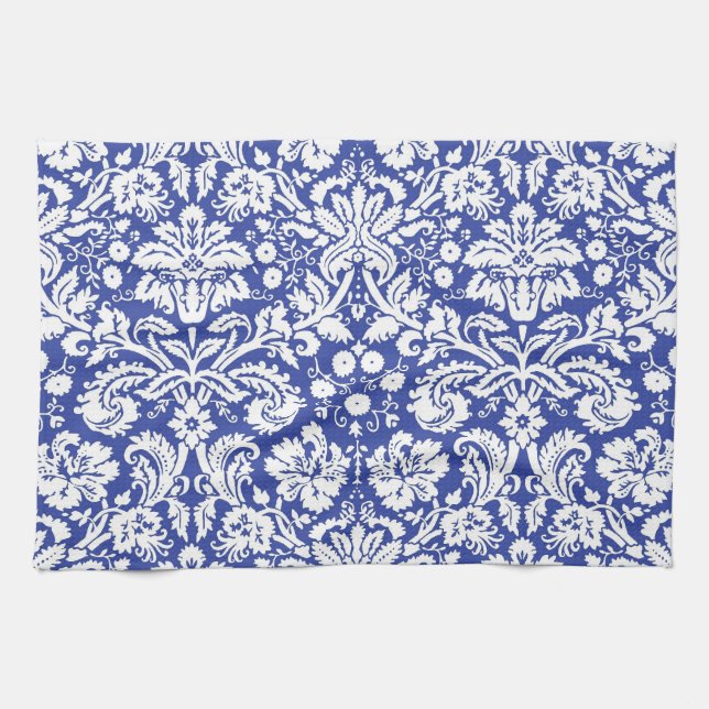Dark blue damask pattern tea towel (Horizontal)