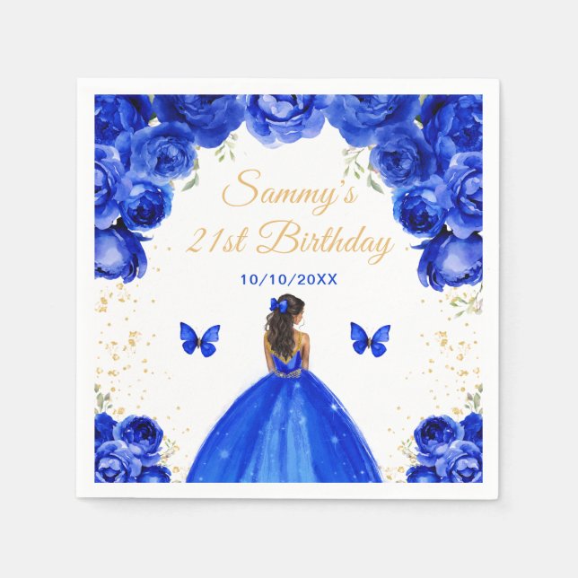 Dark Blue Dark Skin Princess Birthday Party Napkin (Front)