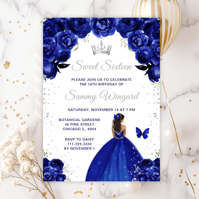 Dark Blue Dark Skin Princess Sweet Sixteen Invitation (Creator Uploaded)