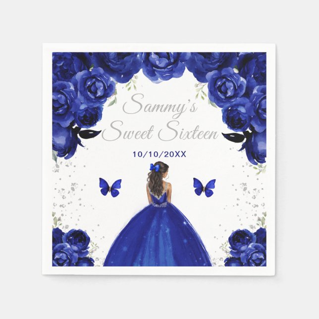 Dark Blue Dark Skin Princess Sweet Sixteen Napkin (Front)