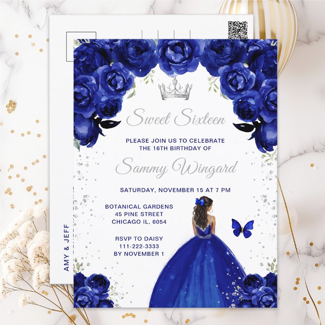Dark Blue Dark Skin Princess Sweet Sixteen Postcard (Creator Uploaded)