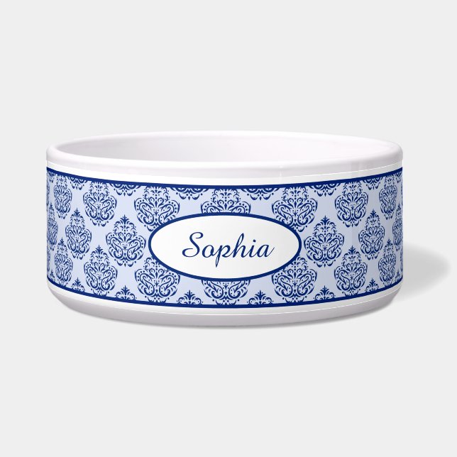 Dark Blue Decorative Damask Pattern & Custom Name (Front)