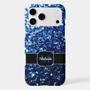 Dark Blue deep shiny faux glitter sparkle Monogram